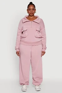 Womens Plus Size Fleece Lined High Waist Joggers, Pink, Size 2X