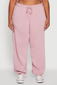 Womens Plus Size Fleece Lined High Waist Joggers, Pink, Size 2X