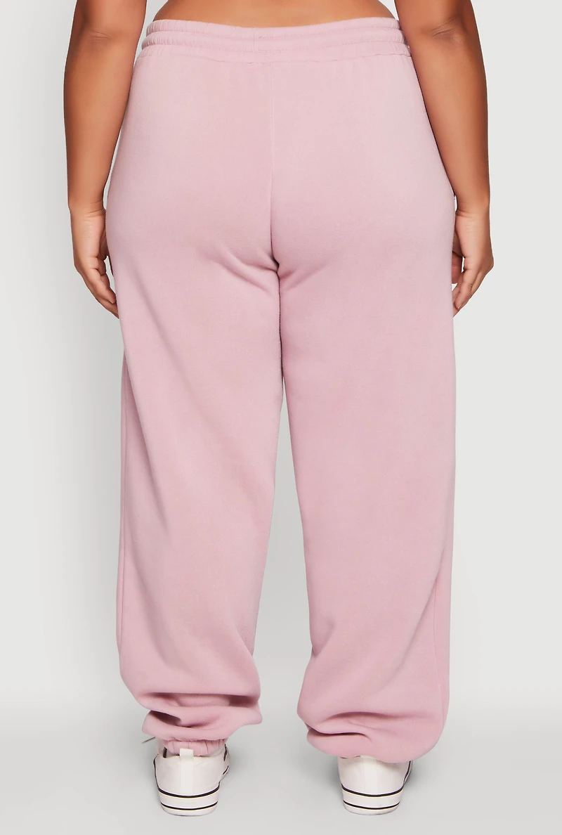 Womens Plus Size Fleece Lined High Waist Joggers, Pink, Size 2X