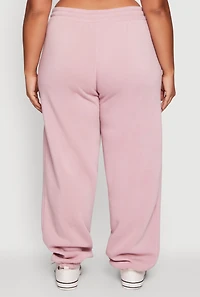 Womens Plus Size Fleece Lined High Waist Joggers, Pink, Size 1X