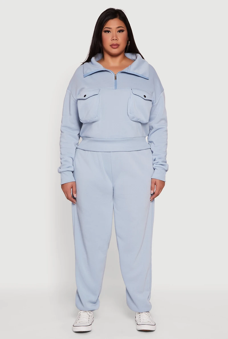 Womens Plus Fleece Lined High Waist Sweatpants,