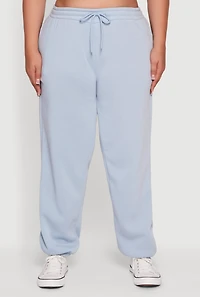 Womens Plus Size Fleece Lined High Waist Sweatpants, Blue, Size 2X