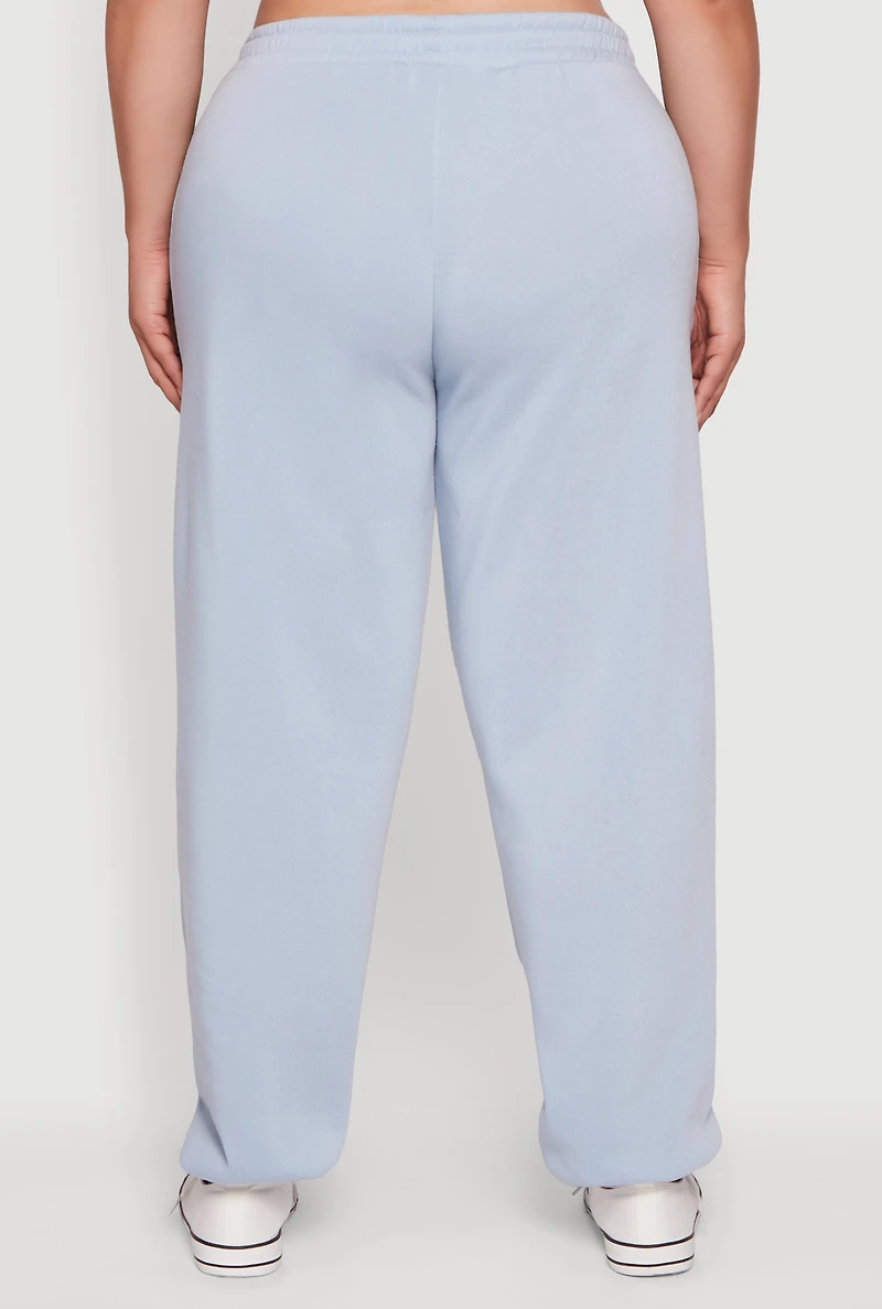 Womens Plus Fleece Lined High Waist Sweatpants,