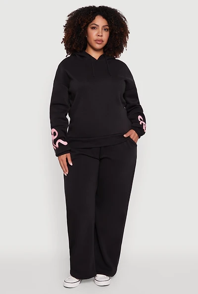 Womens Plus Bow Graphic Detail Wide Leg Fleece Sweatpants, 1X
