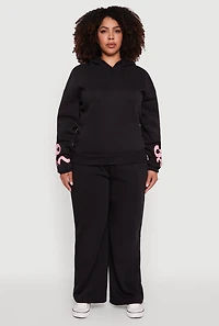 Womens Plus Bow Graphic Detail Wide Leg Fleece Sweatpants, 1X