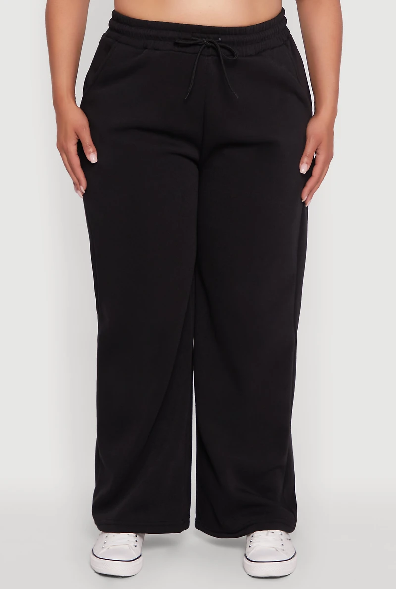 Womens Plus Bow Graphic Detail Wide Leg Fleece Sweatpants, 1X