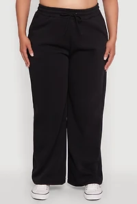 Womens Plus Bow Graphic Detail Wide Leg Fleece Sweatpants, 1X