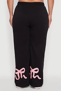 Womens Plus Size Bow Graphic Detail Wide Leg Fleece Sweatpants, Black, Size 1X