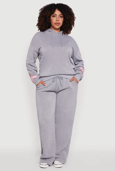 Womens Plus Size Bow Graphic Detail Wide Leg Fleece Sweatpants, Grey, Size 2X