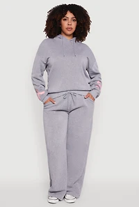 Womens Plus Size Bow Graphic Detail Wide Leg Fleece Sweatpants, Grey, Size 2X