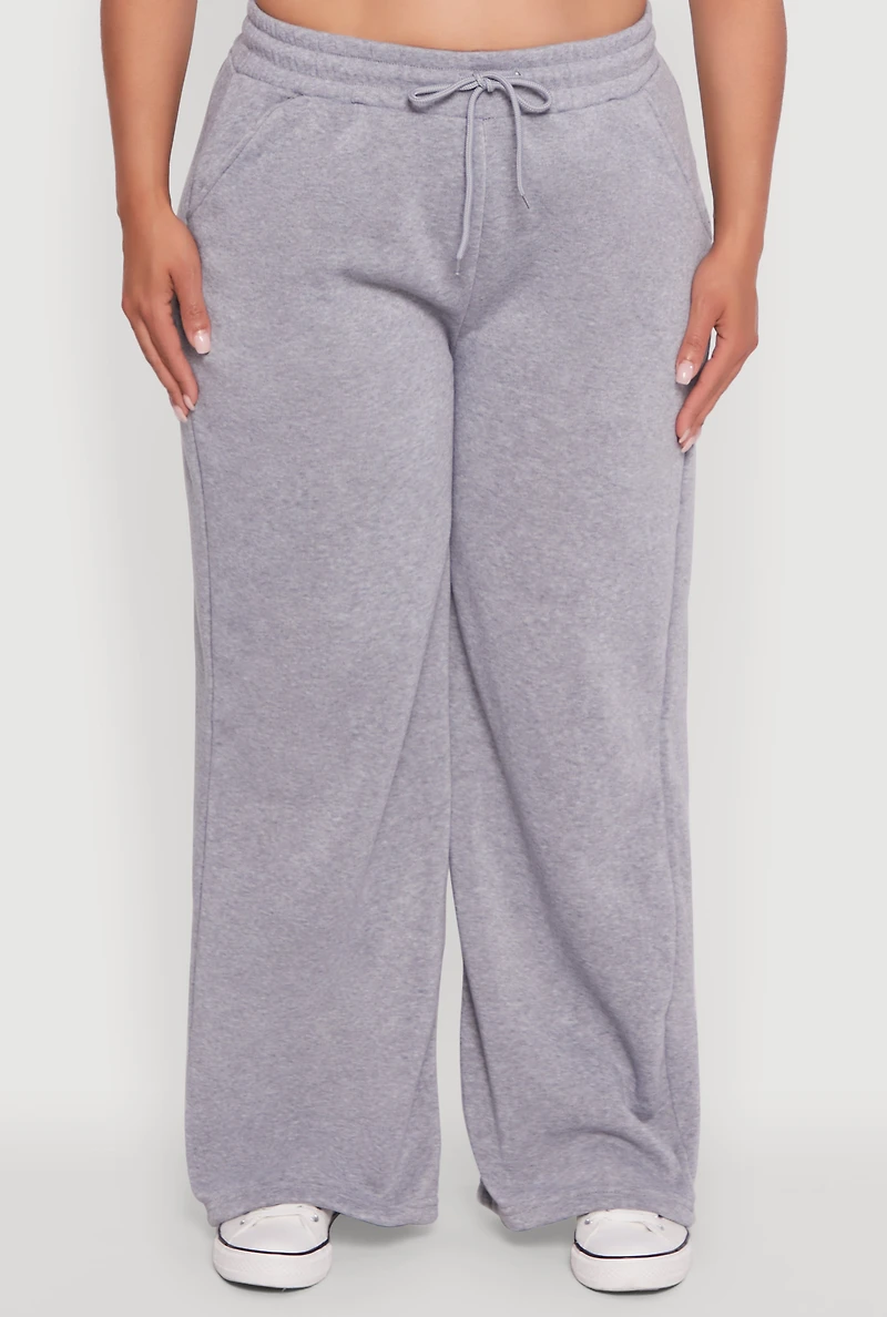 Womens Plus Size Bow Graphic Detail Wide Leg Fleece Sweatpants, Grey, Size 1X