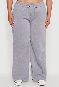 Womens Plus Size Bow Graphic Detail Wide Leg Fleece Sweatpants, Grey, Size 1X