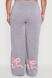 Womens Plus Size Bow Graphic Detail Wide Leg Fleece Sweatpants, Grey, Size 1X