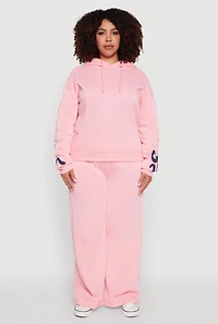 Womens Plus Bow Graphic Detail Wide Leg Fleece Sweatpants, Pink,