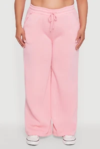 Womens Plus Bow Graphic Detail Wide Leg Fleece Sweatpants, Pink,
