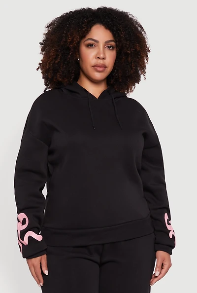 Womens Plus Fleece Pullover Hoodie with Bow Graphic Detail,