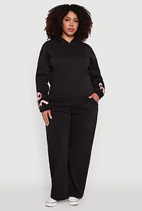 Womens Plus Fleece Pullover Hoodie with Bow Graphic Detail,