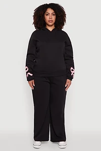 Womens Plus Size Fleece Pullover Hoodie with Bow Graphic Detail, Black, Size 2X