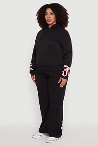 Womens Plus Fleece Pullover Hoodie with Bow Graphic Detail,