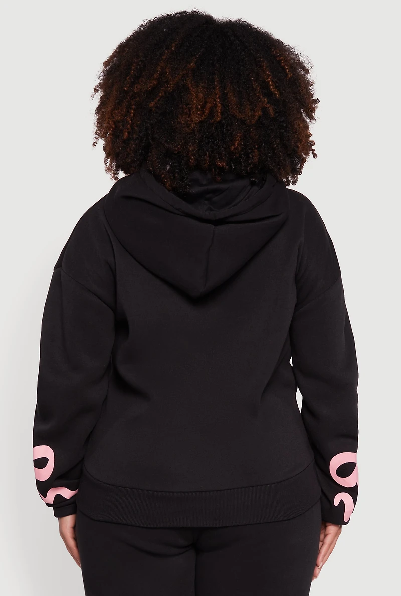 Womens Plus Fleece Pullover Hoodie with Bow Graphic Detail,