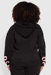Womens Plus Size Fleece Pullover Hoodie with Bow Graphic Detail, Black, Size 2X
