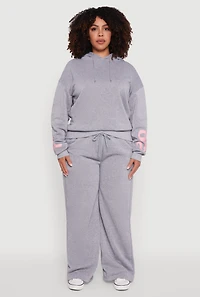 Plus Fleece Pullover Hoodie with Bow Graphic Detail