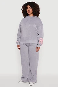 Plus Fleece Pullover Hoodie with Bow Graphic Detail