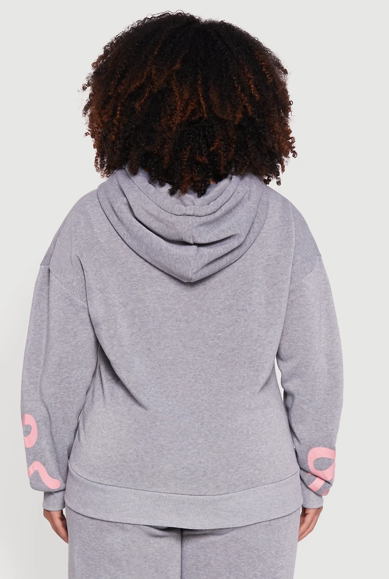 Plus Fleece Pullover Hoodie with Bow Graphic Detail
