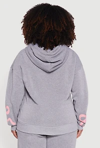 Plus Fleece Pullover Hoodie with Bow Graphic Detail