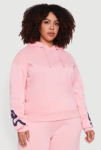 Womens Plus Fleece Pullover Hoodie with Bow Graphic Detail, Pink,