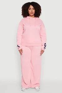 Womens Plus Size Fleece Pullover Hoodie with Bow Graphic Detail, Pink, Size 2X