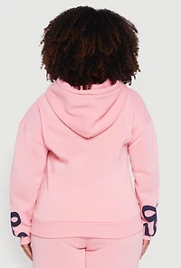 Womens Plus Size Fleece Pullover Hoodie with Bow Graphic Detail, Pink, Size 2X