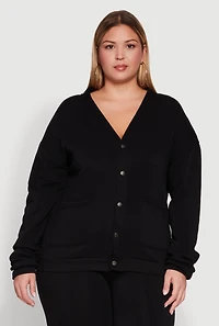 Womens Plus Oversized Fleece Lined Button Front Cardigan,