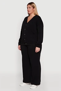 Womens Plus Oversized Fleece Lined Button Front Cardigan,