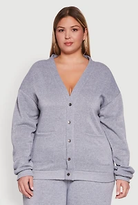 Womens Plus Size Oversized Fleece Lined Snap Button Front Cardigan, Grey, Size 2X