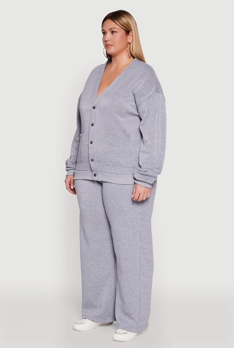 Womens Plus Size Oversized Fleece Lined Snap Button Front Cardigan, Grey, Size 2X