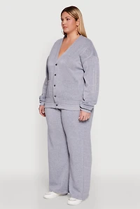 Womens Plus Size Oversized Fleece Lined Snap Button Front Cardigan, Grey, Size 2X