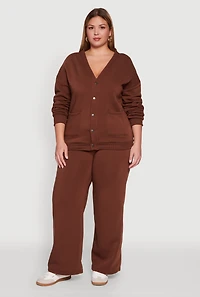 Womens Plus Size Oversized Fleece Lined Button Front Cardigan, Brown, Size 3X