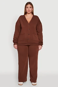 Womens Plus Size Oversized Fleece Lined Button Front Cardigan, Brown, Size 3X