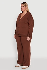 Womens Plus Size Oversized Fleece Lined Button Front Cardigan, Brown, Size 3X