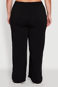 Womens Plus Size Drawstring Waist Wide Leg Sweatpants, Black, Size 2X