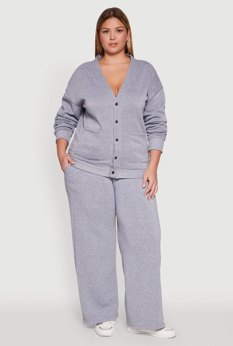 Womens Plus Size Drawstring Waist Wide Leg Sweatpants, Grey, Size 1X