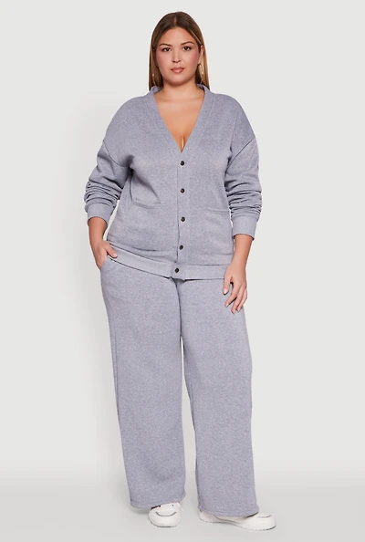 Womens Plus Size Drawstring Waist Wide Leg Sweatpants, Grey, Size 1X