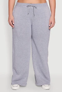 Womens Plus Size Drawstring Waist Wide Leg Sweatpants, Grey, Size 1X