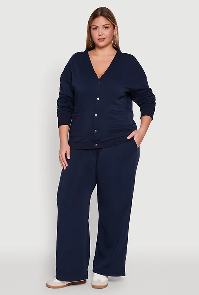 Womens Plus Drawstring Waist Wide Leg Sweatpants,
