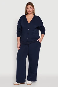 Womens Plus Size Drawstring Waist Wide Leg Sweatpants, Blue, Size 3X