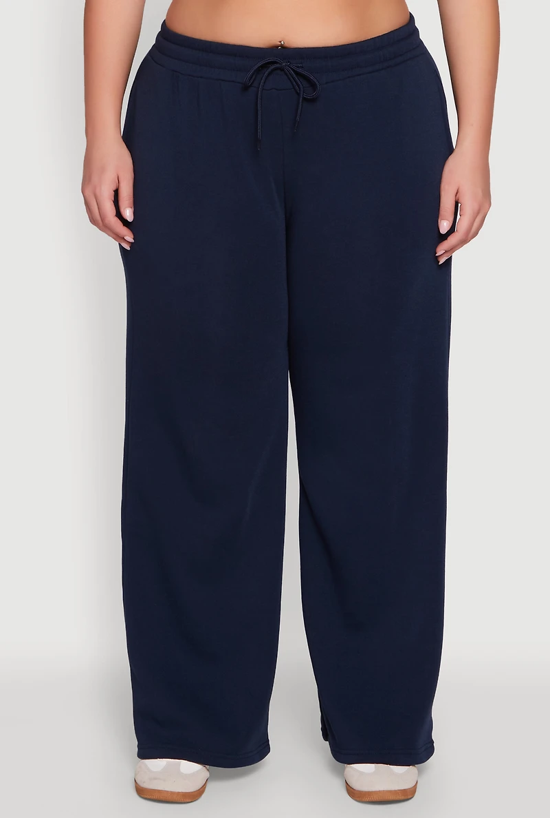 Womens Plus Size Drawstring Waist Wide Leg Sweatpants, Blue, Size 3X