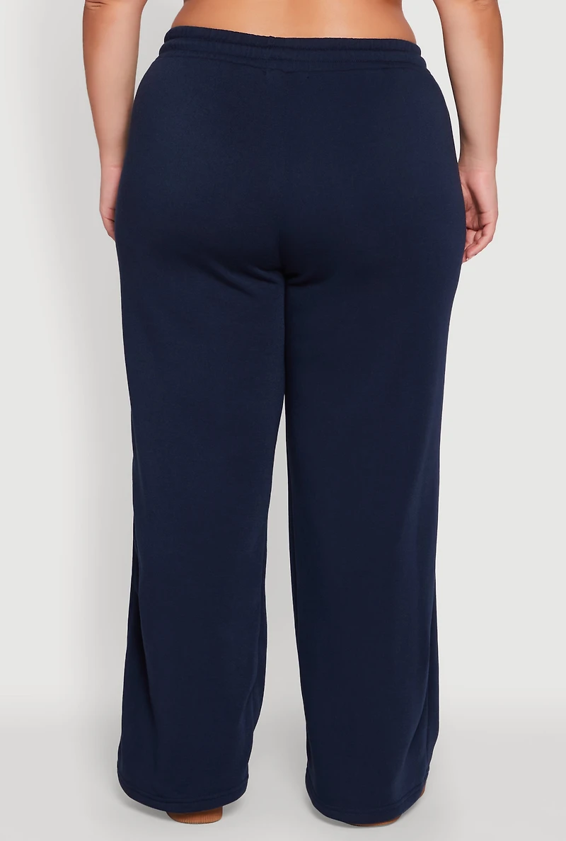 Womens Plus Size Drawstring Waist Wide Leg Sweatpants, Blue, Size 3X