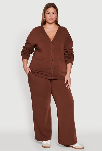Womens Plus Size Drawstring Waist Wide Leg Sweatpants, Brown, Size 2X
