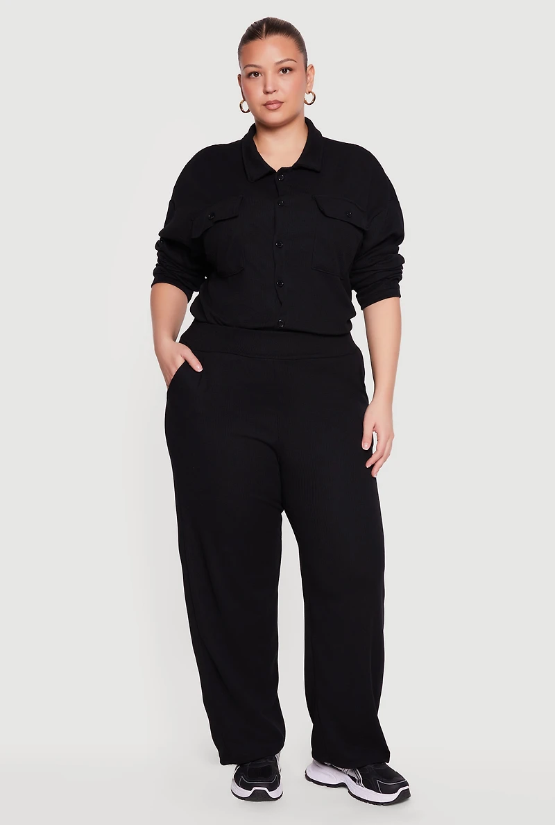 Plus Textured Knit Button Front Shirt